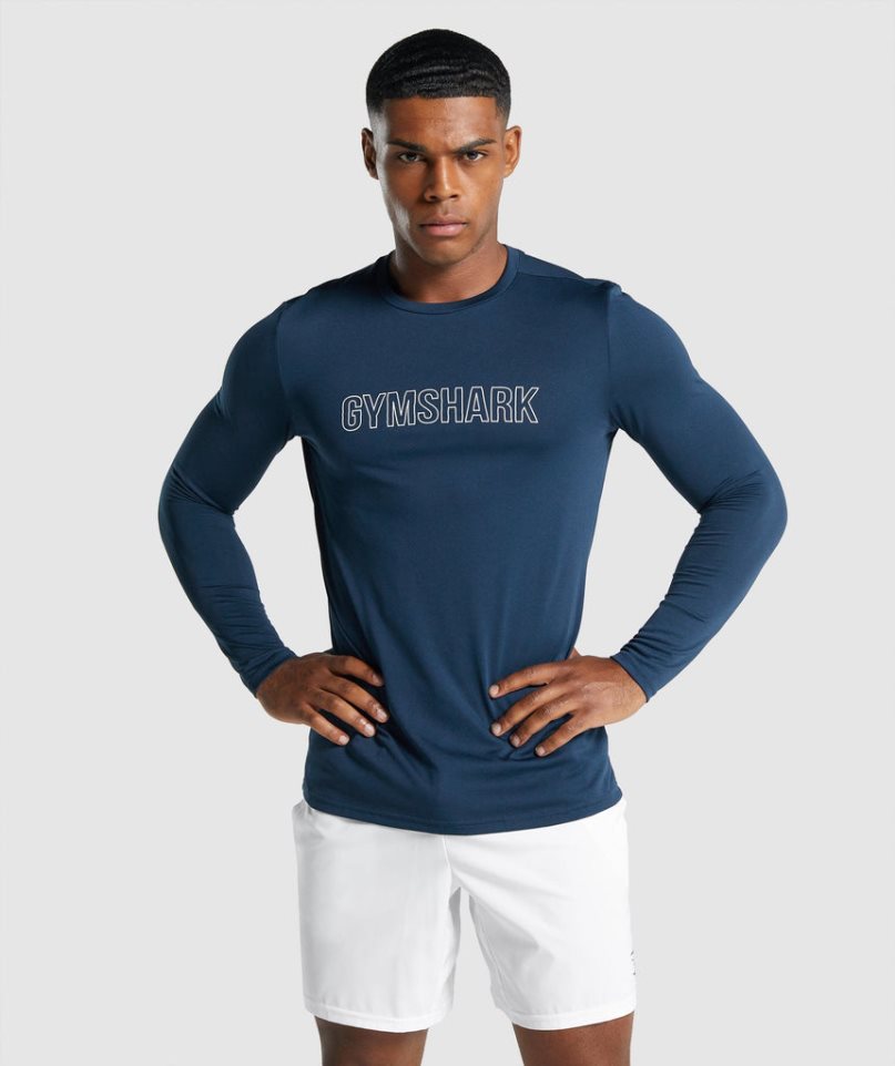 Men\'s Gymshark Arrival Long Sleeve Graphic T-Shirts Navy | NZ 0SUBTX